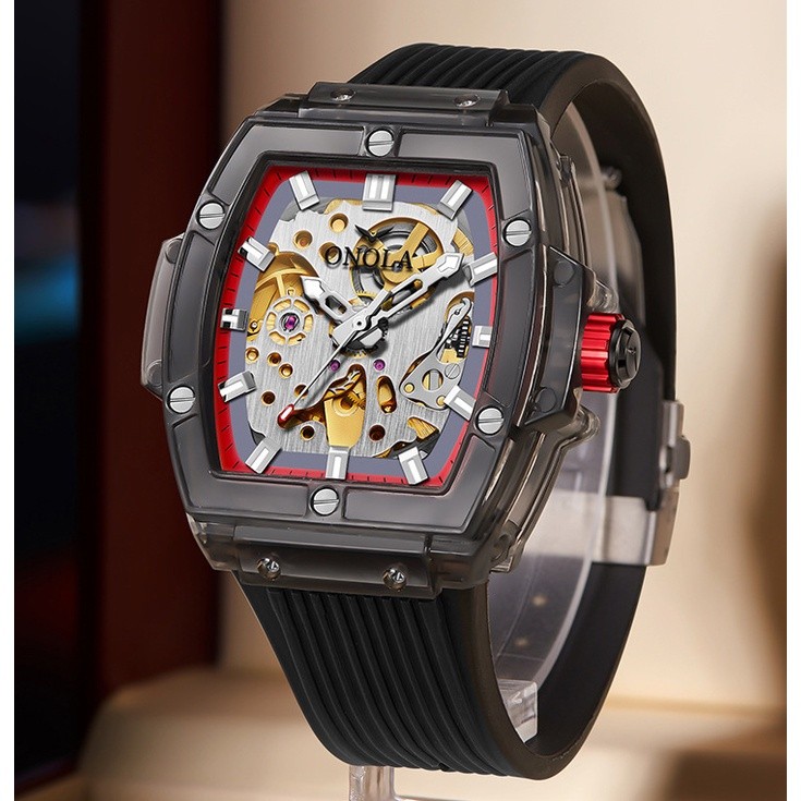 ONOLA Jam Tangan Pria Berongga Otomatis Mekanik Modis Tahan Air Transparan