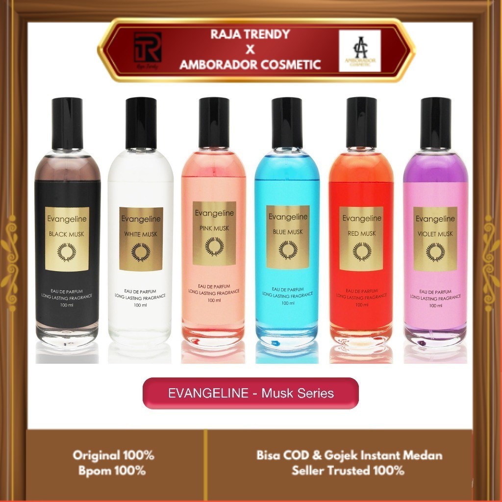 EVANGELINE - EAU DE PARFUM MUSK SERIES ( 100 ml ) - Perfume Black / White / Pink / Blue / Red / Viol