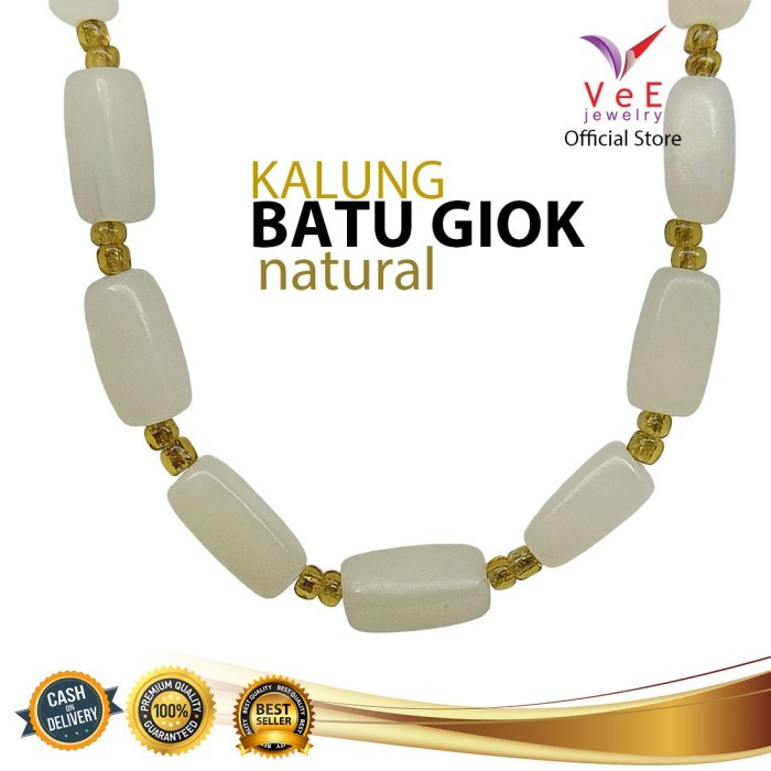 Kalung Batu Giok Asli Cina Kotak Natural - VeE Kalung Terapi Kesehatan - Hijau Muda