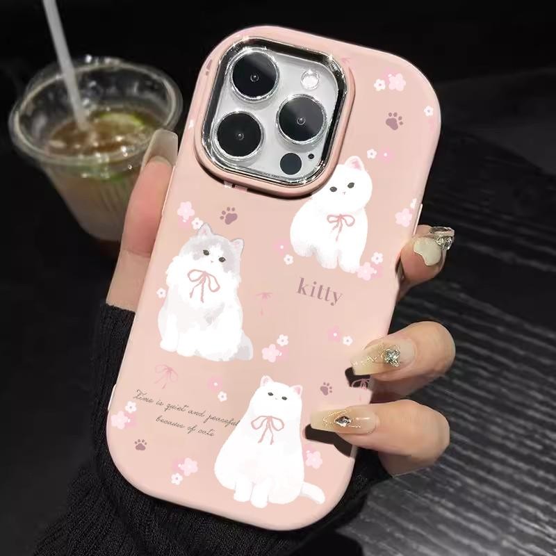 Casing Hp For Samsung A32 5G A34 M32 Oval Plating Lens Cute Cat Silicone Case