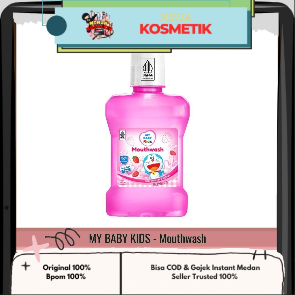 MY BABY KIDS - MOUTHWASH STRAWBERRY ( 100 ml ) - Obat Kumur Khusus Anak  Buah Segar Anti Bau Mulut