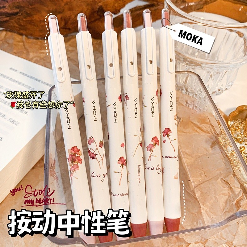 

6 Pcs Boxed 0.5mm Tinta Hitam Romantic Rose Series Retractable Gel Pen
