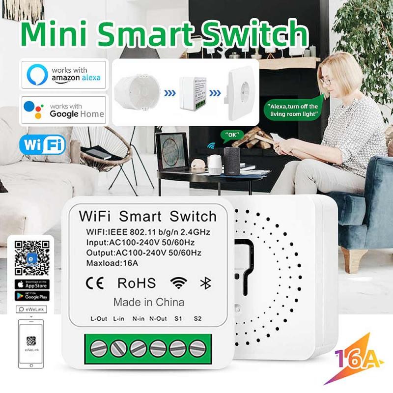 Tuya Mini Wifi Smart Switch Module Support 2 Way Control Smart Home Switches Smart Life APP Alexa Go