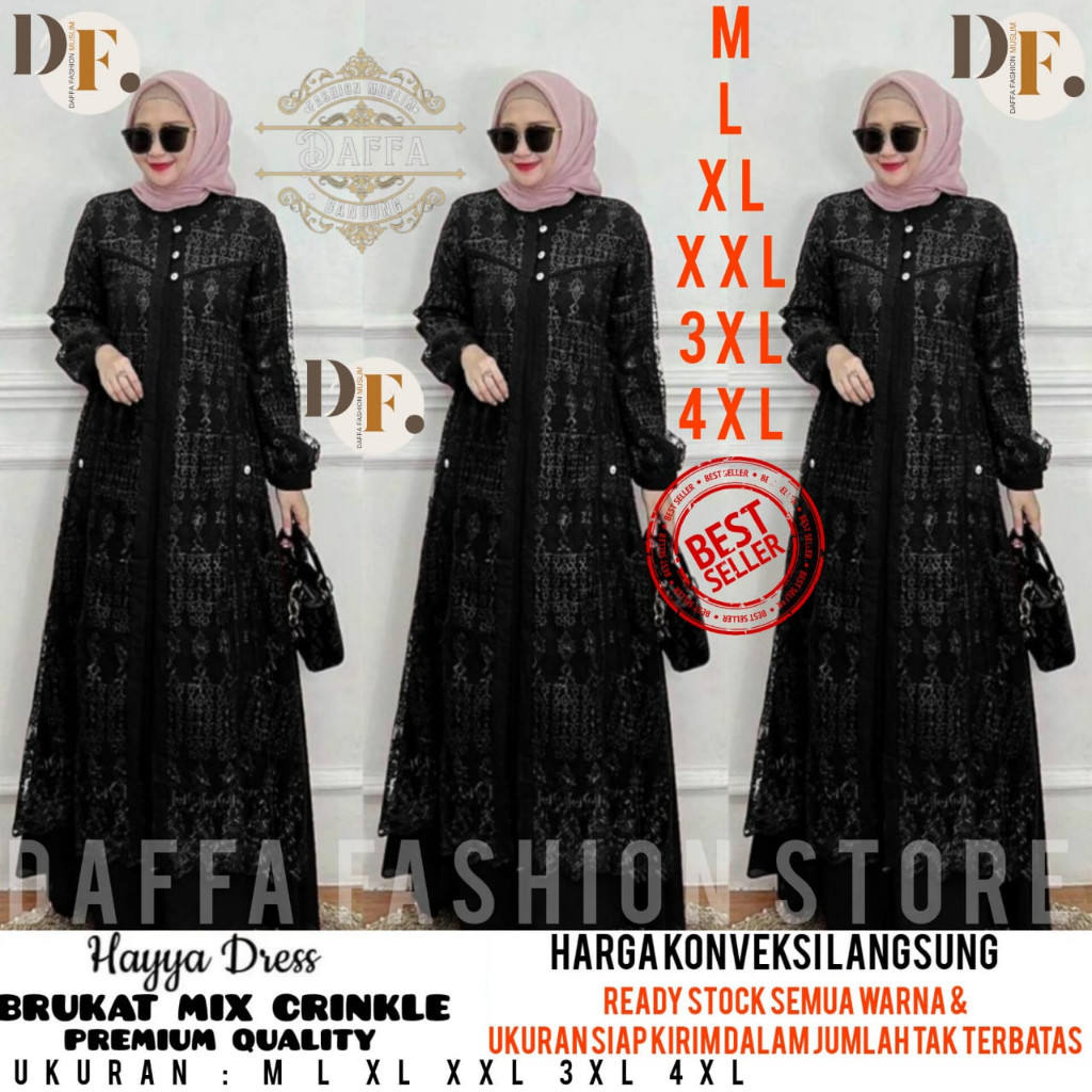 cm57jk DRESS BRUKAT HAYYA DRESS GAMIS PESTA MEWAH CRINKLE MIX BRUKAT DRESS GAMIS PESTA / DRESS BRUKA