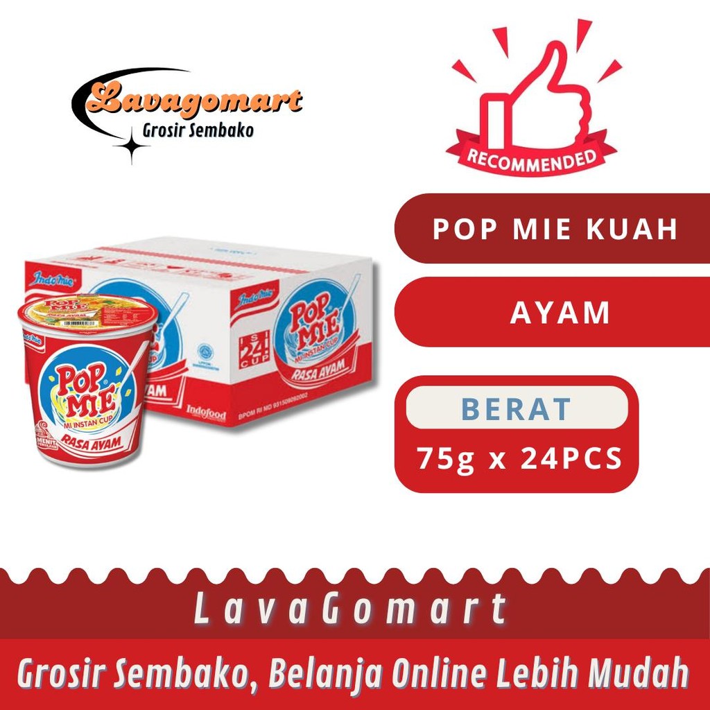

POP MIE INSTAN CUP AYAM 75g - 1 DUS - LAVAGOMART - BANDUNG