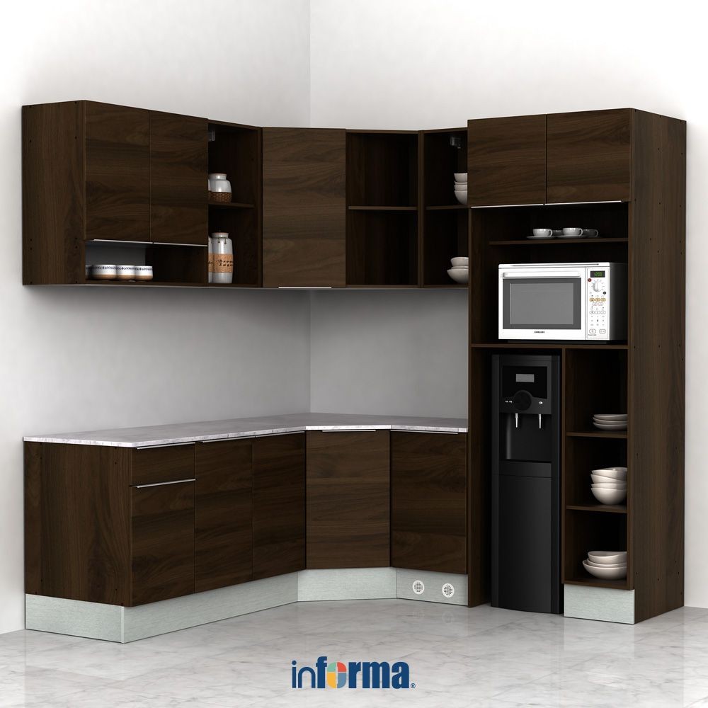 Informa Prescoot Kitchen Set Sudut L - Cokelat Walnut Lemari Kabinet Dapur Serbaguna Kitchen Storage
