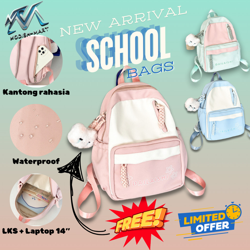 Tas Ransel Wanita Kawaii Korea Trend – Backpack Sekolah Remaja, Stylish, Muat Laptop, Cute Aesthetic