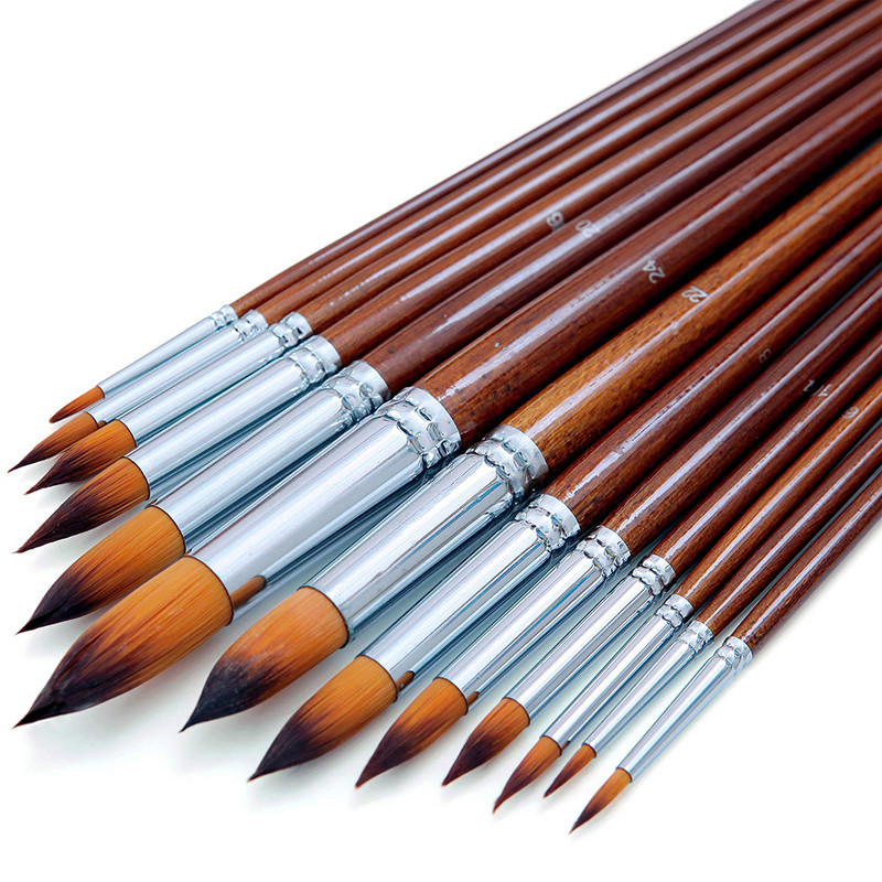 

13pcs Professional Watercolor Paint Brushes Set Wood Long Handle Round Pointed Tip Soft Anti-Shedding Nylon Hair Paintbrush