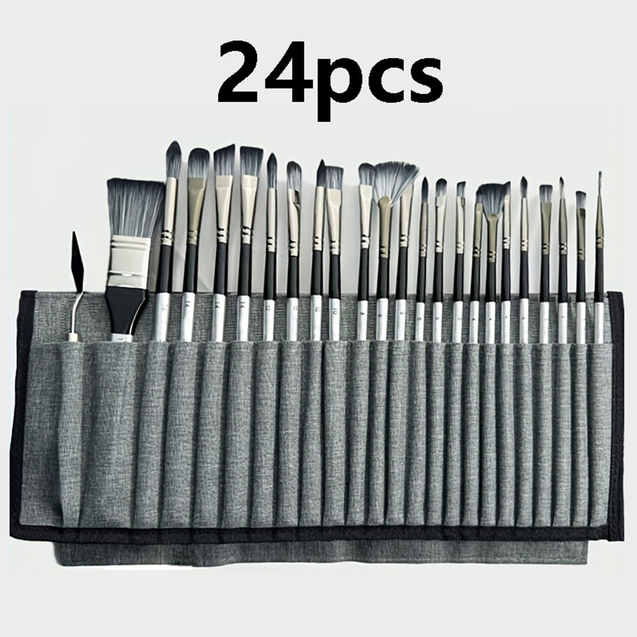 

24pcs nylon brush painting bag set, professional art painting set, multifunctional log watercolor oil paint brush set