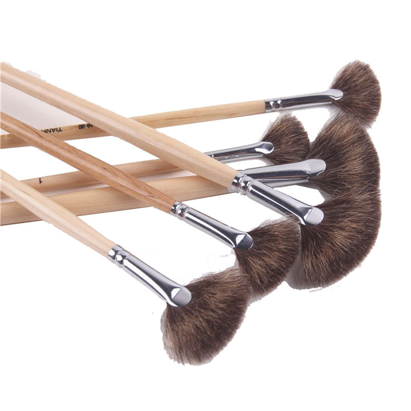 

6 pcs/suits Wood rod acrylic painting brush mixed hair fan shpe oil painting brush pen student art supplies drawing material