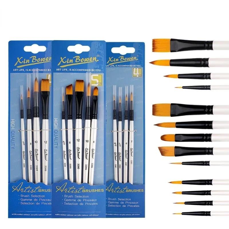 

Two-tone Nylon Hair Brush Pearl White Pole Oil Acrylic Painting Brush Wooden Handle Watercolor Paint Brush Pen Set for Beginners