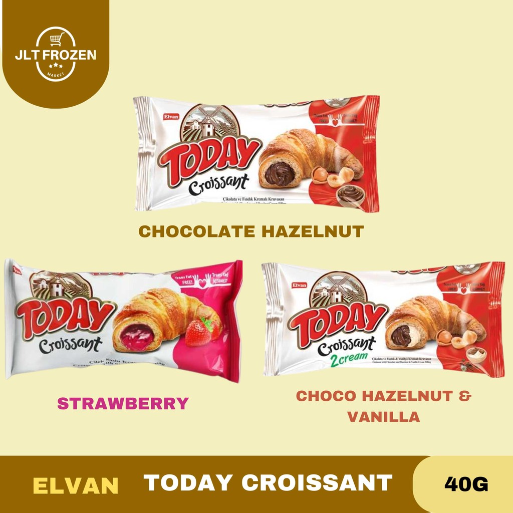 

Elvan Today Croissant Chocolate Hazelnut / Roti Coklat / Roti Hazelnut Cokelat / Choco Hazel & Vanilla / Strawberry / Roti Stroberi Naraya / Roti Impor Turki / 40g 1PCS