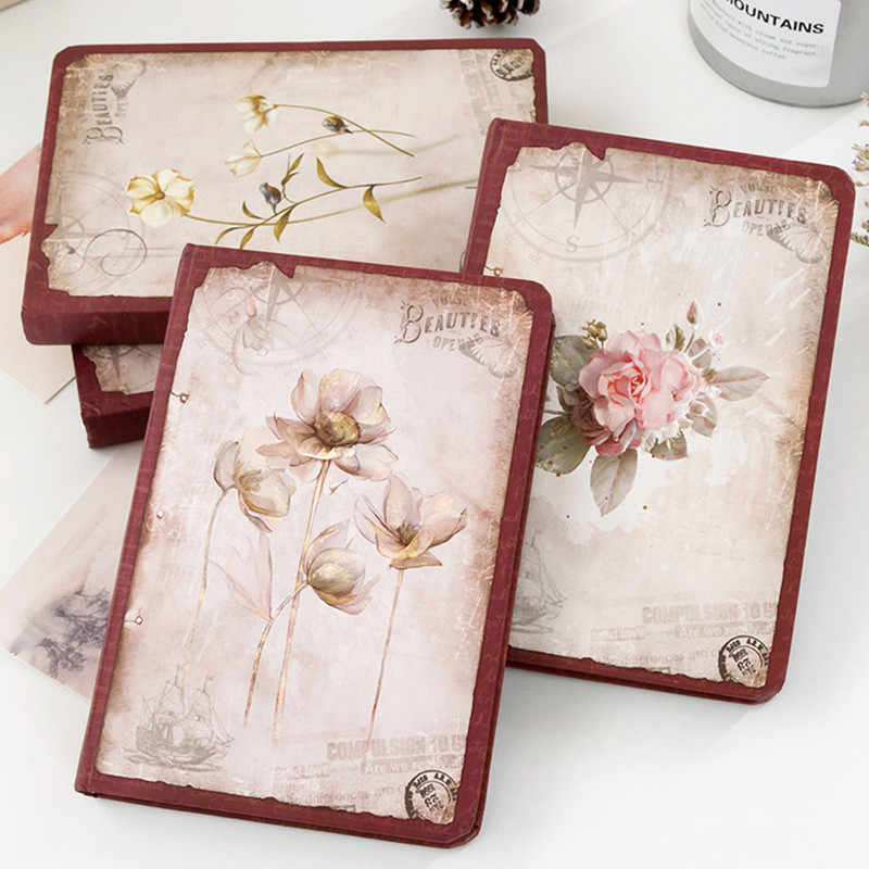 

Retro Notebooks Color Page Flower Theme Illustration European Style Hardcover Scrapbook Personal Diary Student Notepad