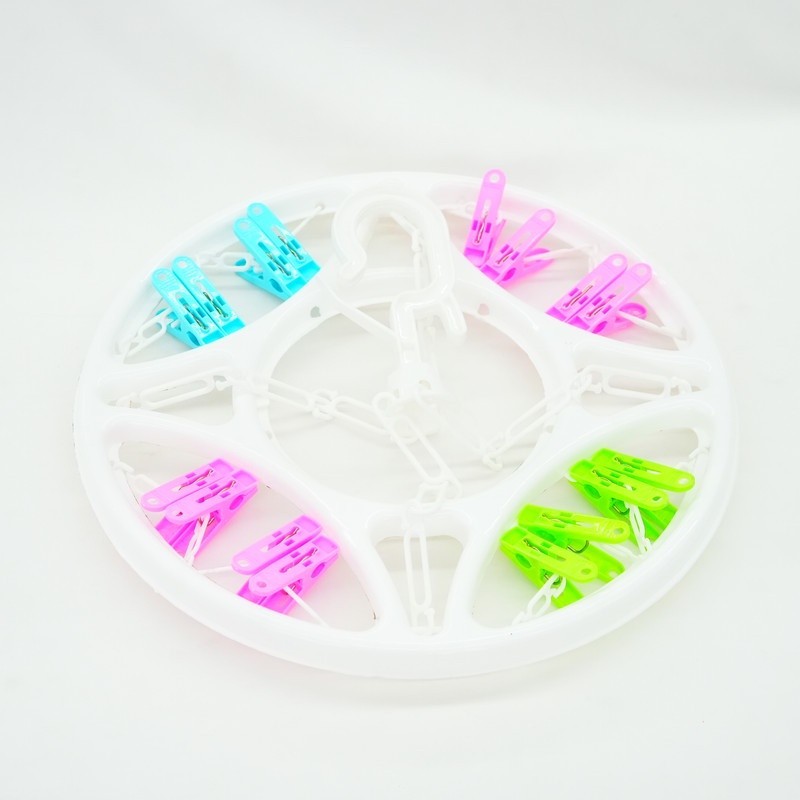 Hanger Jemuran 15 Jepit Gantungan Baju Kaos Kaki Serbaguna / Gantungan Plastik Bulat Putih Dengan 15