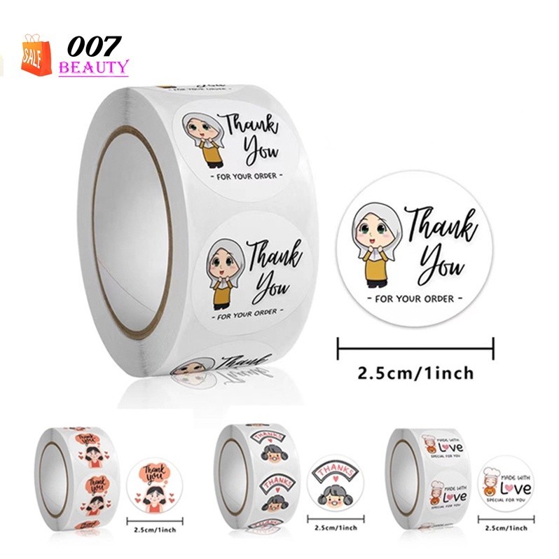 

Limited Edition 1 Roll Isi 500 Pcs Sticker Custom Thank You Made With Love For Your Order Hijab 2.5 Cm
