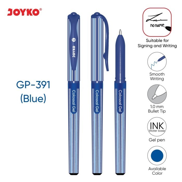 

Ballpoint Gel Pen GP-391 Colossal Gel 1.0 mm Pulpen Pena Joyko - Biru