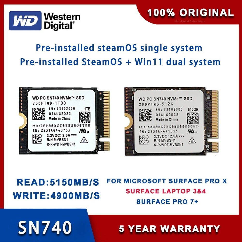 Western Digital SN740 WD SN740 2TB 1TB 2230 NVMe PCIe Gen 4x4 SSD M.2 SSD For Microsoft Surface ProX