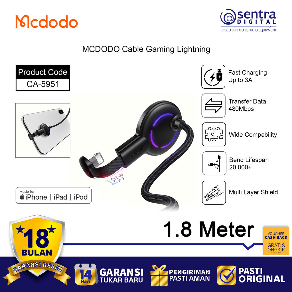 MCDODO CA-5951 Kabel Gaming USB IPHONE Lightning Fast Charging 1.8M