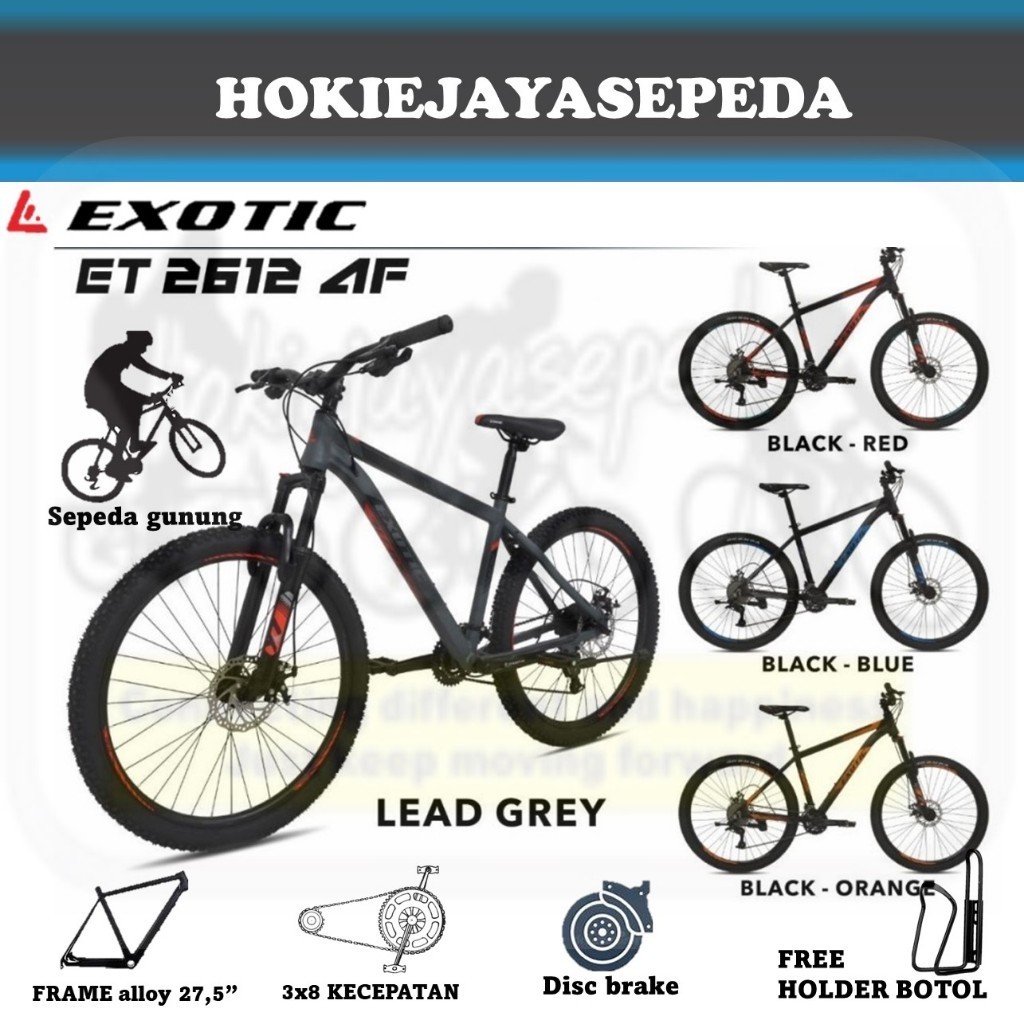 WAJIB MENGAKTIFKAN KODE PROMO [ 70 ] Sepeda Gunung 27,5 EXOTIC 2612 AF Frame alloy 3x8 speed - Disc brake By Pacific bike Bonus kaki botol