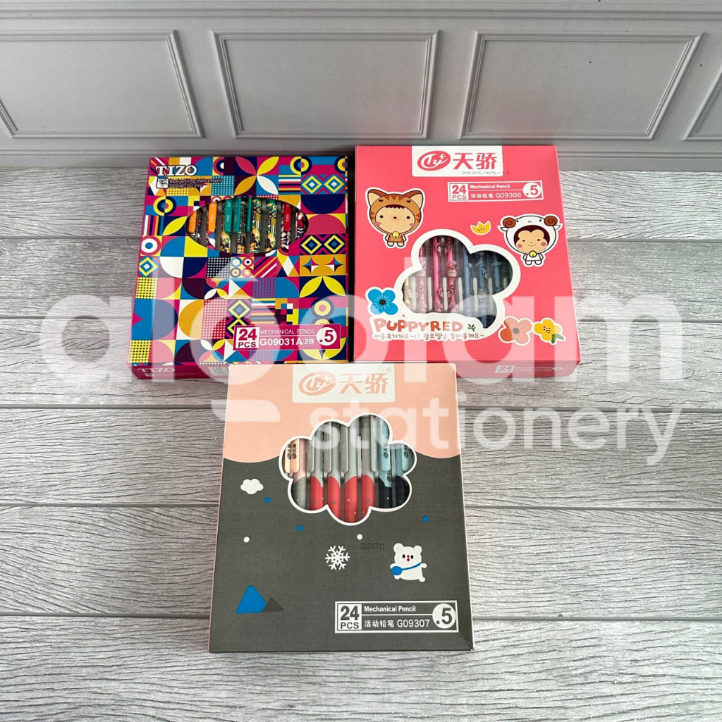 

SATU PACK ( 24 BIJI ) Pensil Mekanik Tizo Karakter Lucu 0.5 mm Pensil Mekani Fancy Karakter 0.5mm
