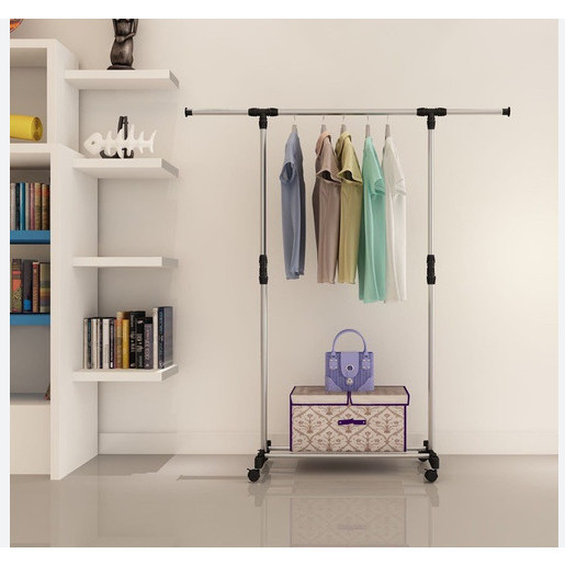 SID STAND JEMURAN BAJU STAINLESS RODA 4  HANGER SINGLE GANTUNGAN BAJU RODA JEMURAN BAJU STAINLESS RO