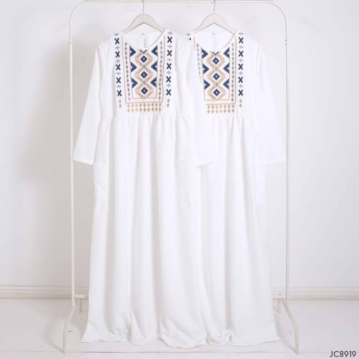 Others Baju gamis putih dewasa Gamis Bordir Cantik Gamis putih polos Gamis putih terbaru 2024 modern