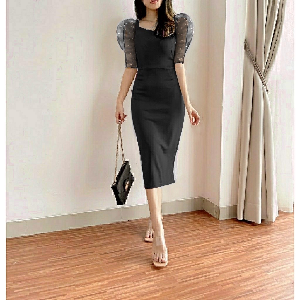 Dress scuba Vivian lengan tile polkadot/ GAMIS MODEL BARU MURAH