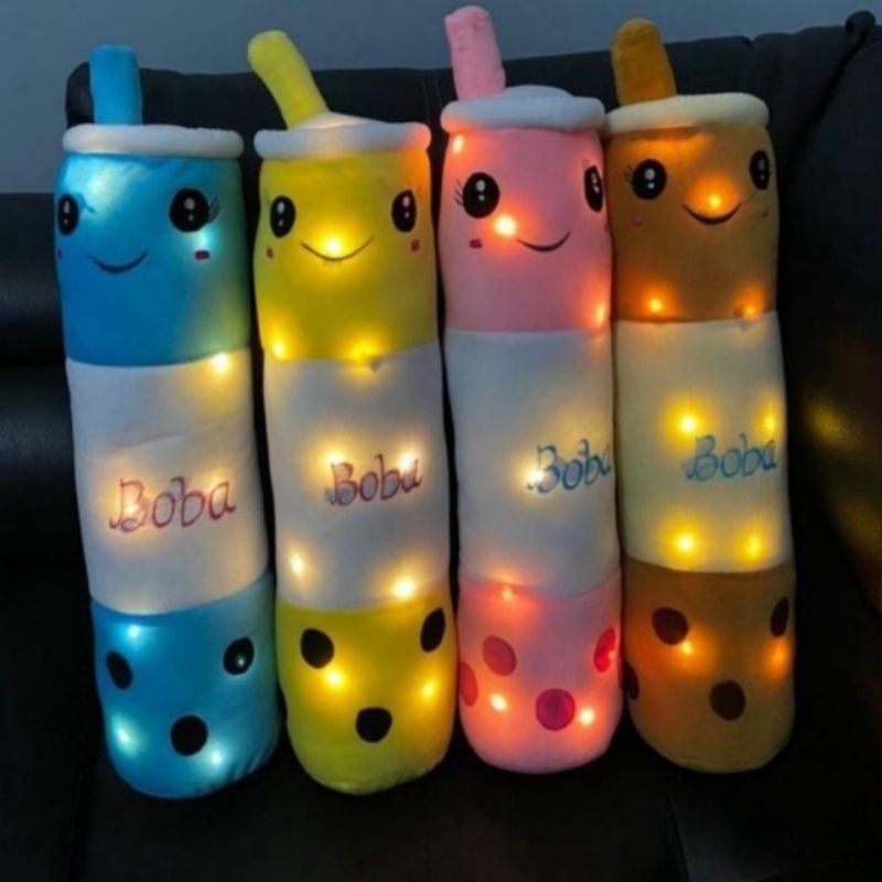 Boneka Boba Guling Boneka Milk Tea LED Kain Halus Tinggi 60Cm COD
