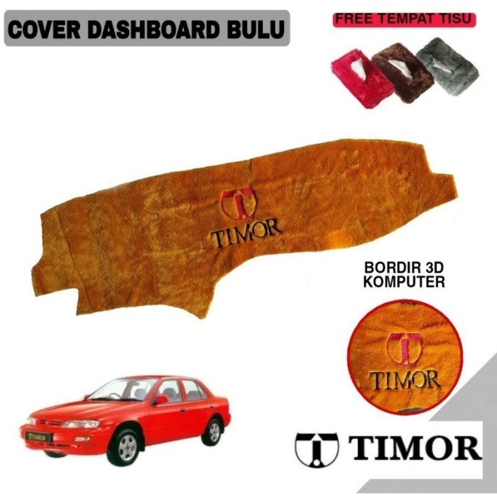cover dashboard mobil NASIONAL TIMOR 2000-2023 bulu bordir 3D OrenGold FREE Tempat Tisu Bulu
