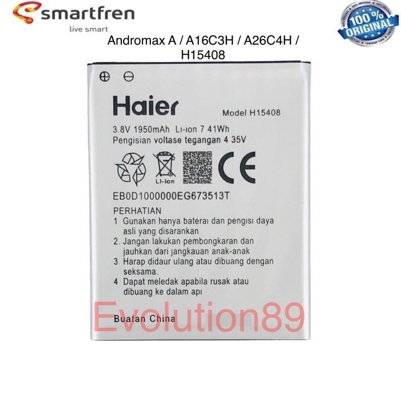 Baterai Battery Batre Smartfren Andromax A / Andromax B / A16C3H / A26C4H / H15408 Haier ORIGINAL