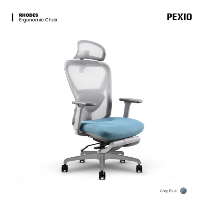 Kursi Kantor Pexio Rhodes Ergonomis Office Chair - Grey Blue