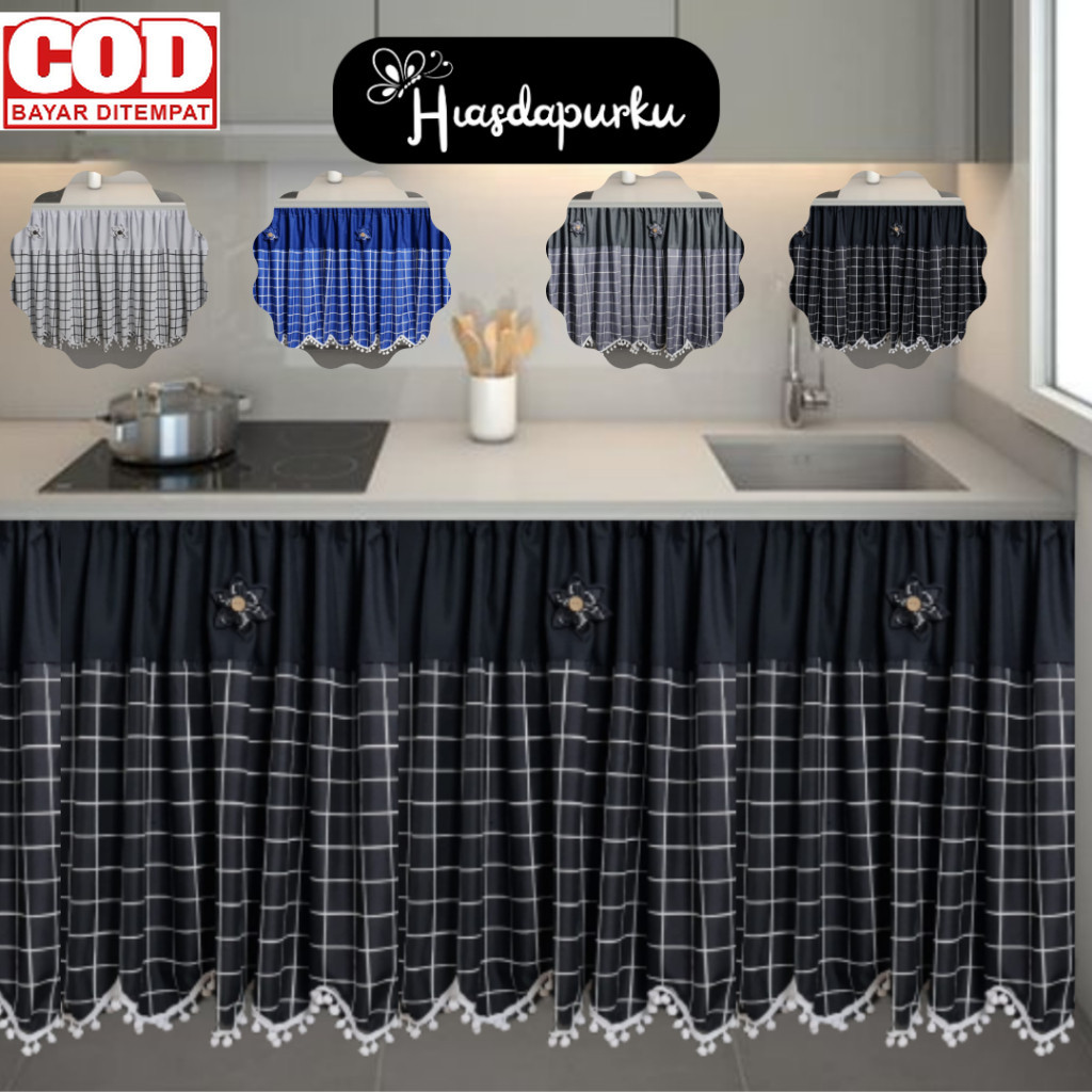 Gorden Kolong Dapur/Tirai Kolong Dapur/Hordeng Kolong Model Kotak Estetik
