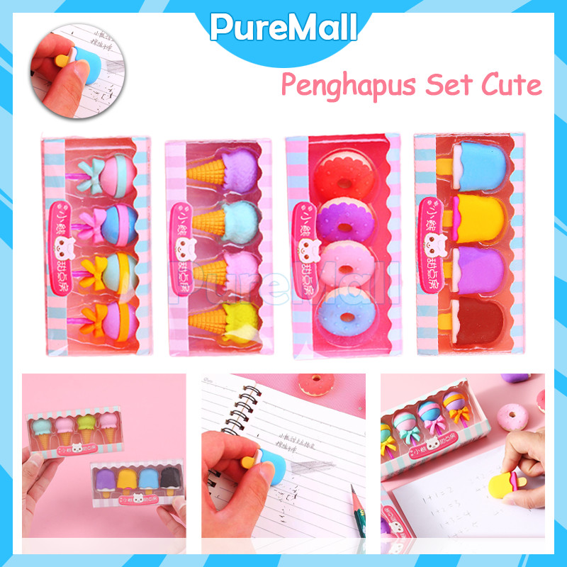 

4 Pcs/set Penghapus Lucu / Penghapus Pensil Model Ice Cream Donat Lolipop