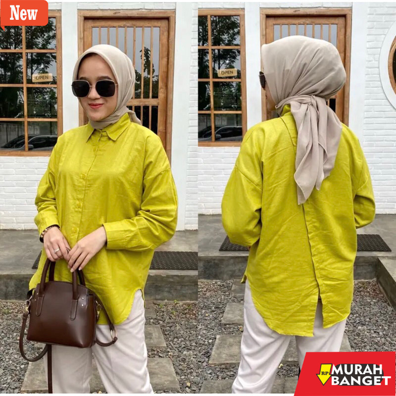 Atasan Wanita Kekinian Kemeja Nelka Shirt Oversize - Kemeja Linen Oversize - Kemeja Nelka Linen Prem