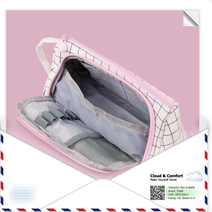 

✨LARIS✨ -Toddi Tempat Pensil Large Capacity Pouch Stationery Motif Kotak - PB01 - Putih, Toddi