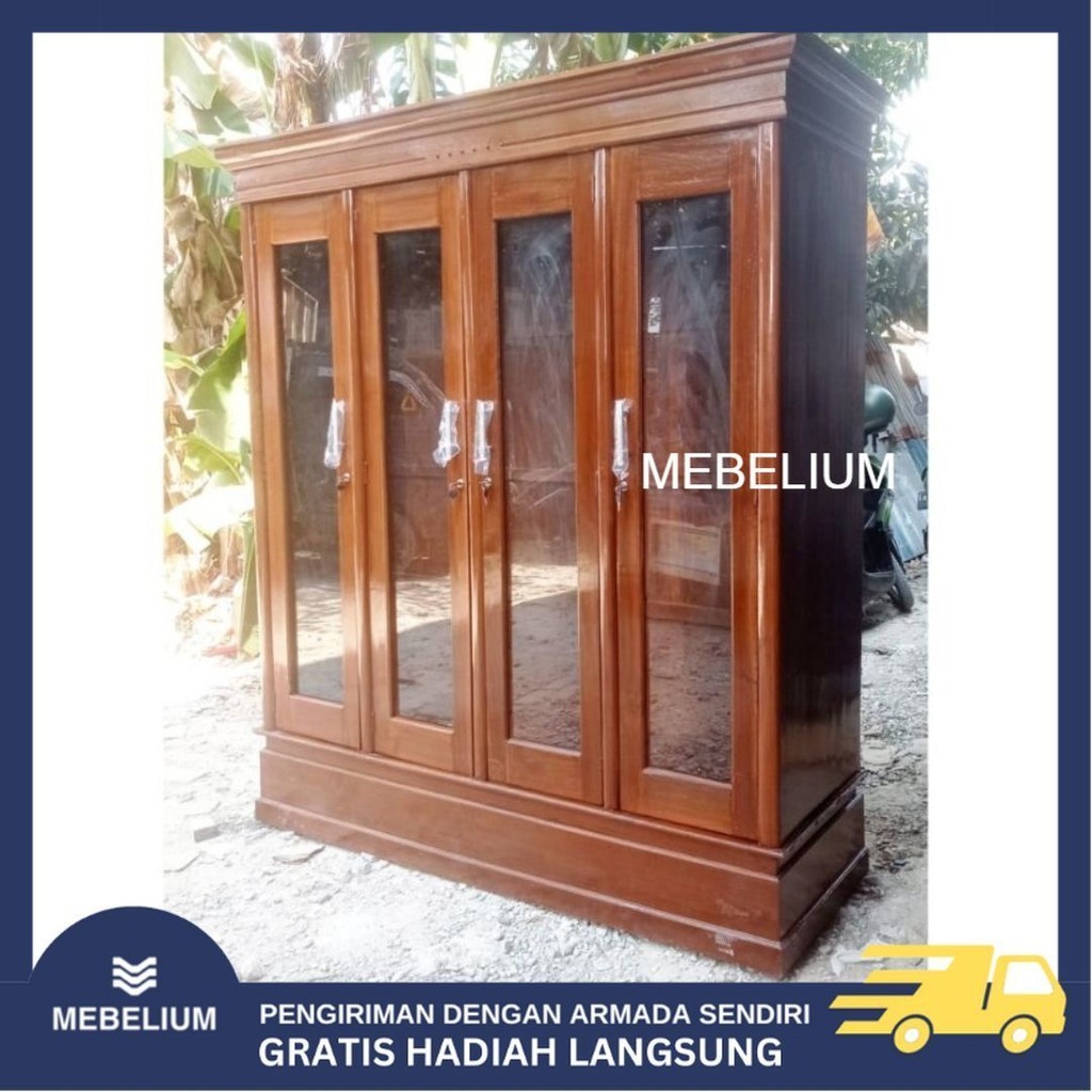 [Jabodetabek] Lemari Gamis / Pakaian Bahan Kayu Jati 4 Pintu Full Gantung Anti Rayap Mebelium