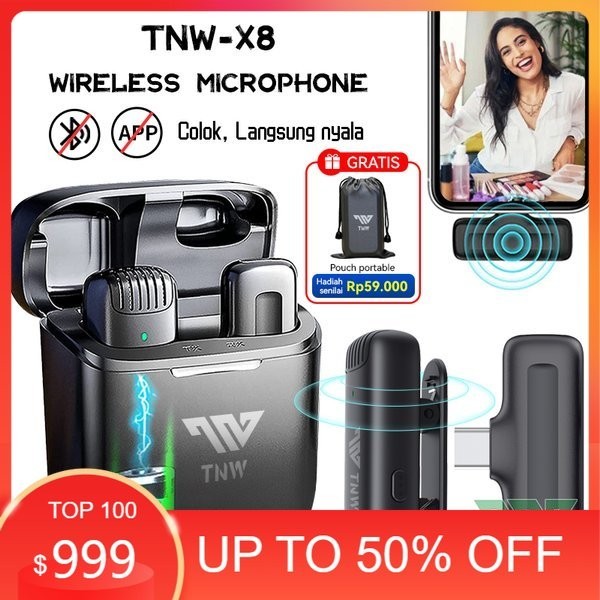 Diskon - Mikrofon Nirkabel Lavalier dengan Kotak Pengisi Daya Wireless Microphone Mikrofon Lapel Min