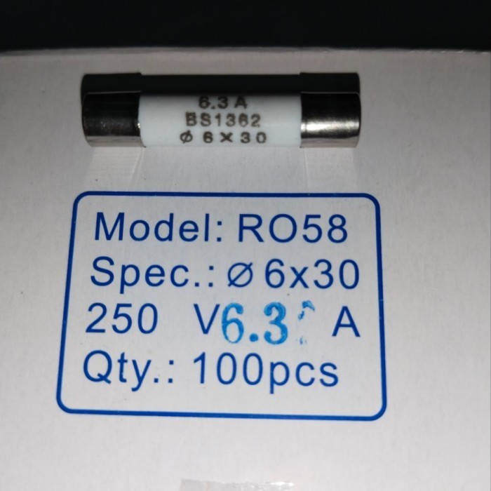 DS99 FUSE Keramik 6.3A 6.3 Amper 250V Fius 6x30mm Sekring Sekring Ceramic