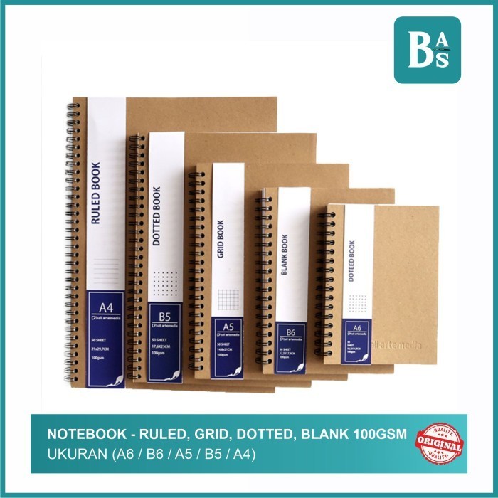 

[KUALITAS TERBAIK] Notebook - Ruled, Grid, Dotted, Blank 100gsm (A6 / B6 / A5 / B5 / A4) - Blank, A6