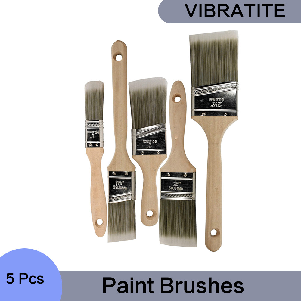 

5 PCS Paint Brushes with 5pk Soft Stainless Steel Ferrules Hardwood Comfort Grip Medium Stiff Filaments on Walls Trim Cabinets