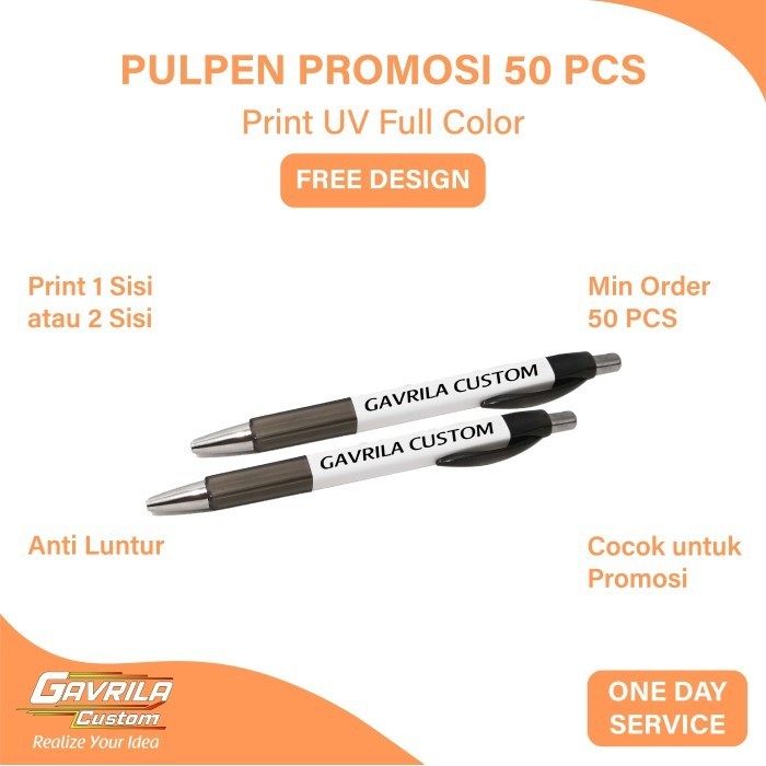 

[Terbaru]ATK Custom Pulpen/Bolpoin Promosi Print UV 50 Pcs 1 Sisi Murah