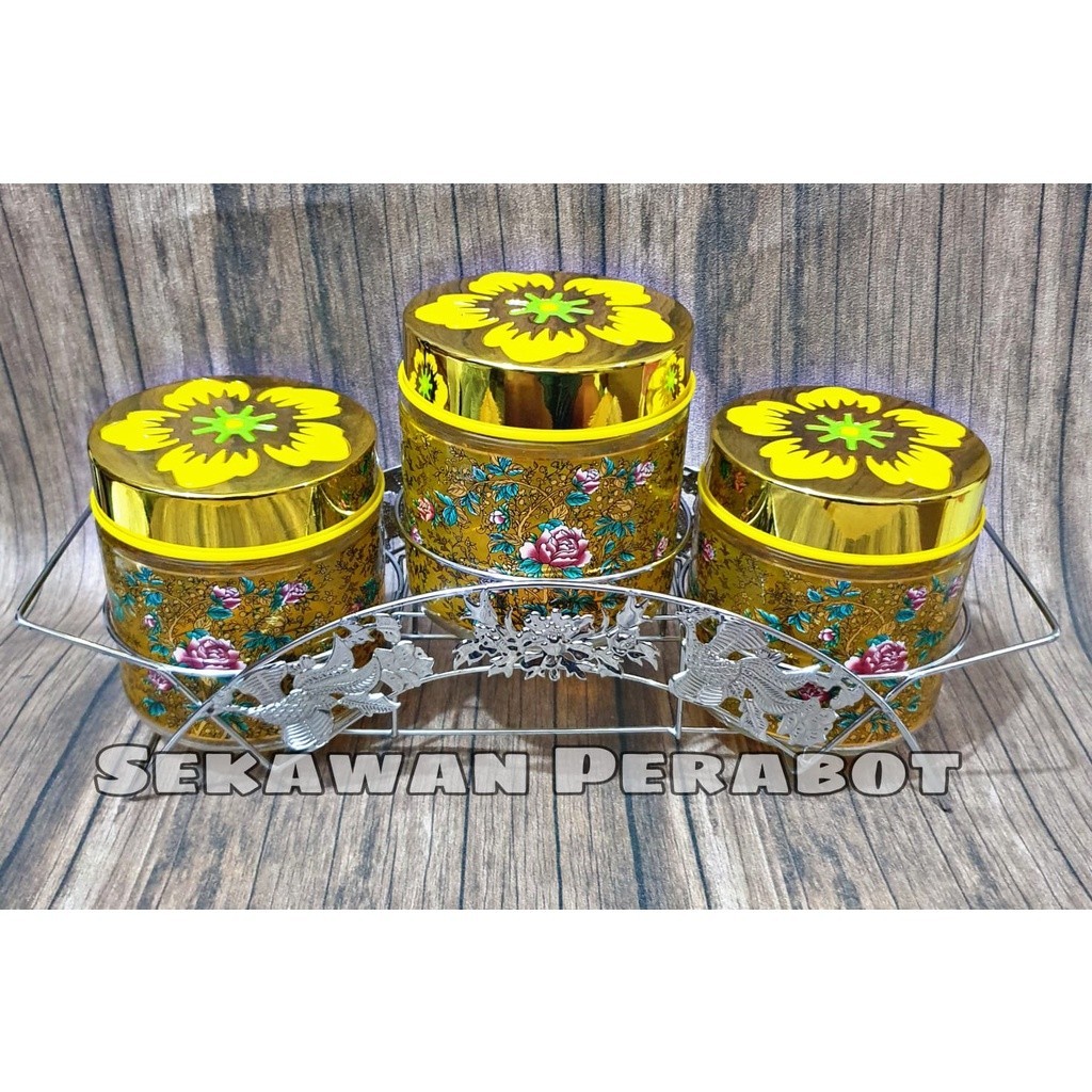 { COD} TOPLES KUE CANTIK SET ISI 3 RAINBOW KACA + KERANJANG SILVER SUSUN  (TOPLES LEBARAN)// PRODUK 