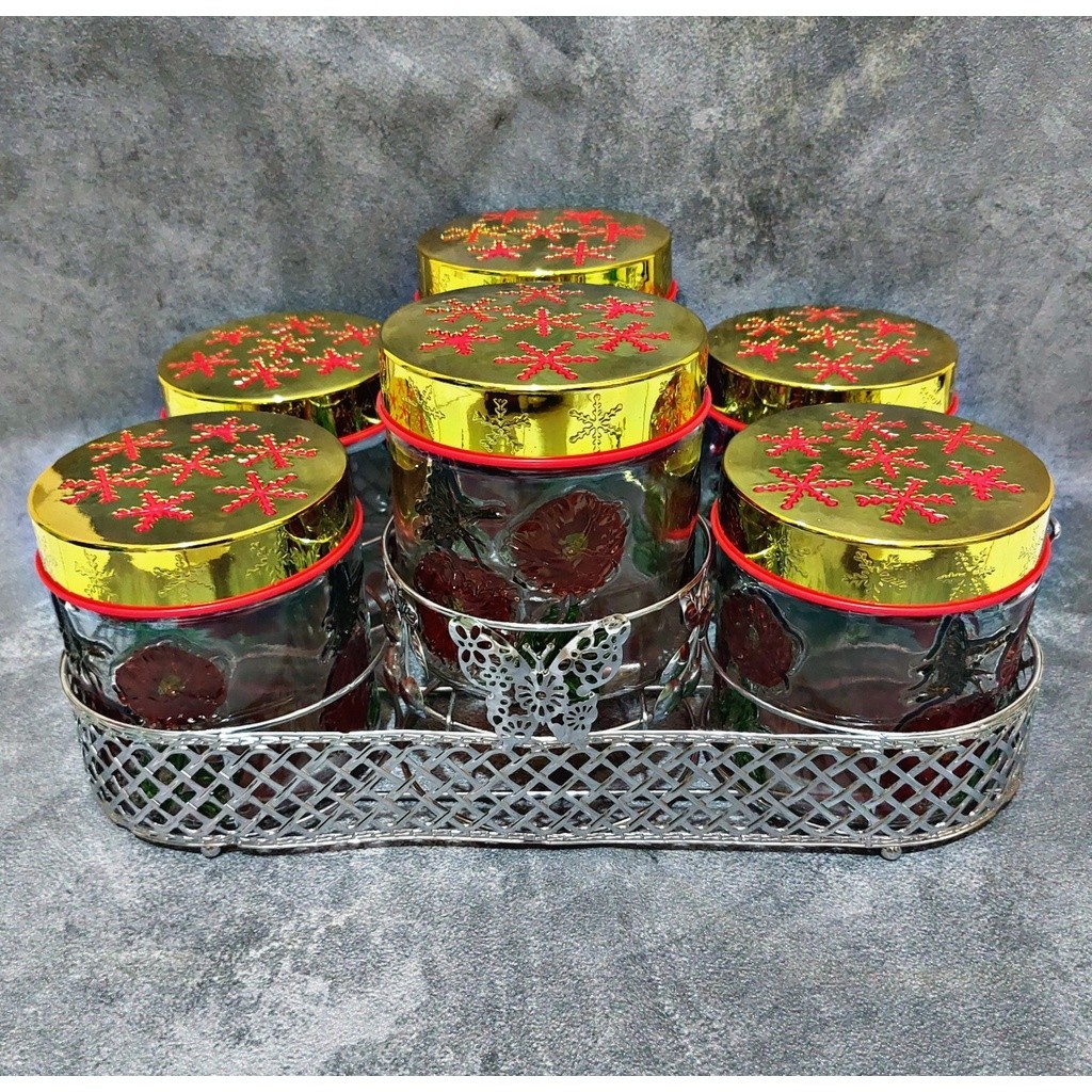 {COD} TOPLES KUE CANTIK SET ISI 6 KACA + KERANJANG SILVER (TOPLES LEBARAN)// PRODUK MURAH PROMO SALE