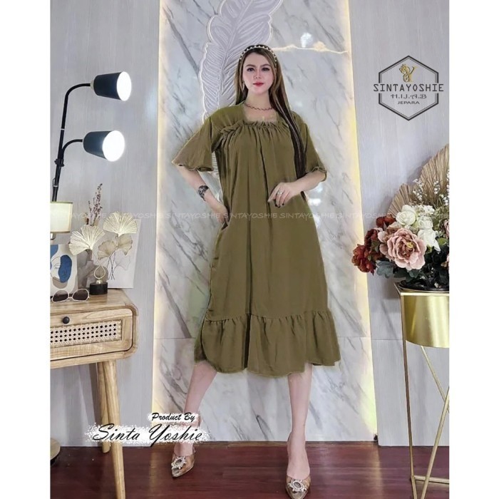 TERBARU DASTER FUJI CRINGKLE AIRFLOW DRESS LAURA DASTER ZAHRA DASTER HARIAN - Mocca