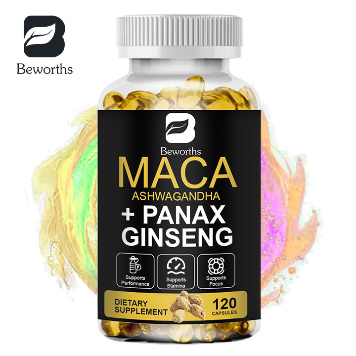 Beworths Maca Root Capsules with Ashwagandha Root & Korean Panax Ginseng for Natural Energy Booster 