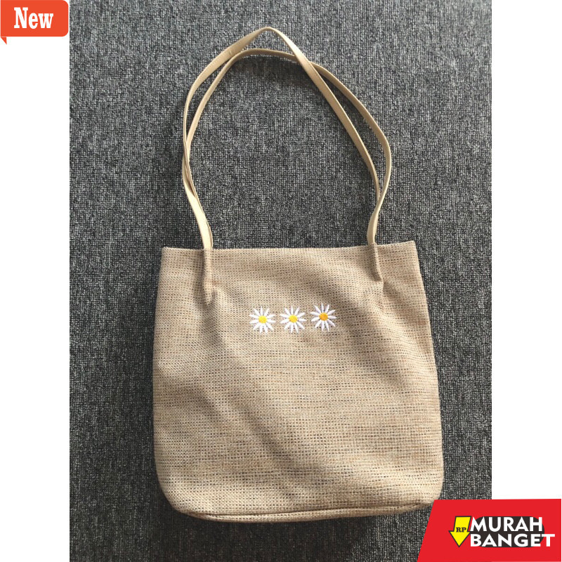 tas selempang wanita shopee haul Totebag Daisy Bordir / Tas Wanita Mini Tote bag Kanvas tali kulit s