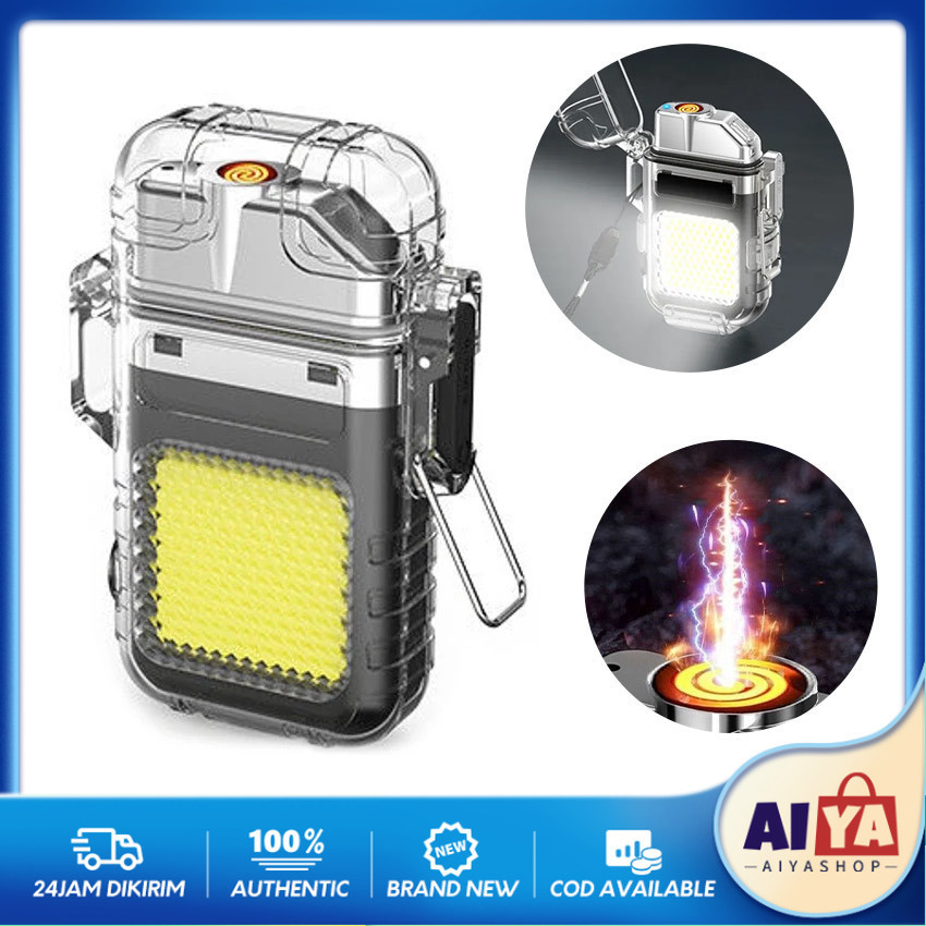 Korek Api Electric Elektrik Usb Dengan Senter Led 3 Mode / Waterproof Electric Lighter Flashlight Re