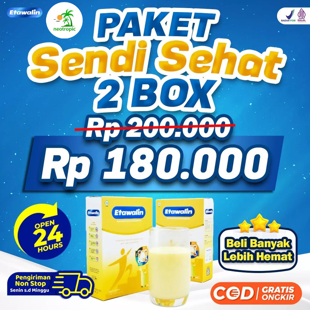 

Paket Sendi Sehat 2 Box Susu Etawalin – Susu Kambing Etawa Tingkatkan Kepadatan & Kesehatan Tulang Sendi Atasi Nyeri Sendi & Osteoporosis Asam Urat Rematik Reumatik Cocok Untuk Lansia