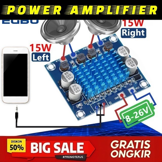 Power Ampli Rakitan TPA3110 12V 30 Watt x 2 Modul Mudah Dirakit