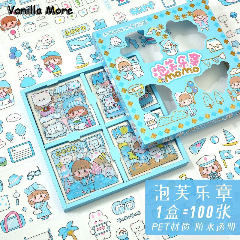 

Stiker Momo isi 100pcs Motif Lucu Kartun Korea Anti Air Box Botol Minum Viral Korea Anak Sticker